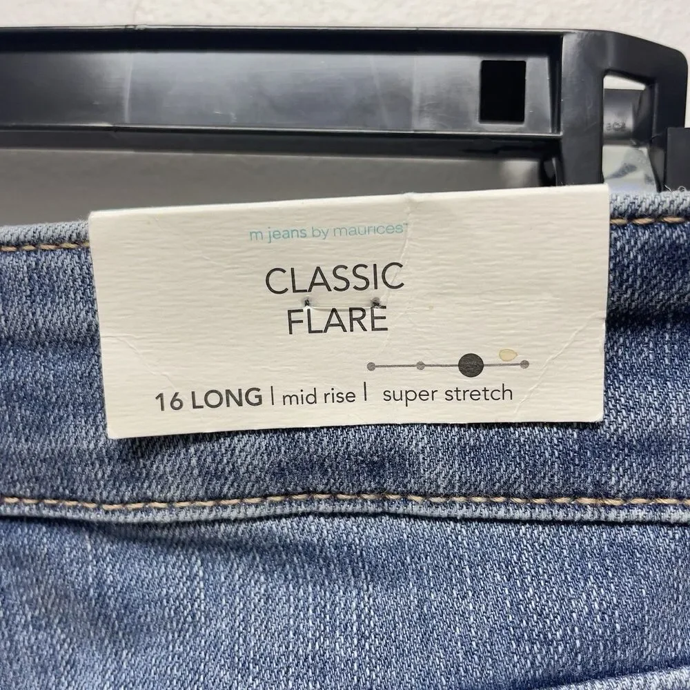 M Jeans By Maurices Classic Flare Women's Plus Sz 16 Long Mid-Rise Super Stretch